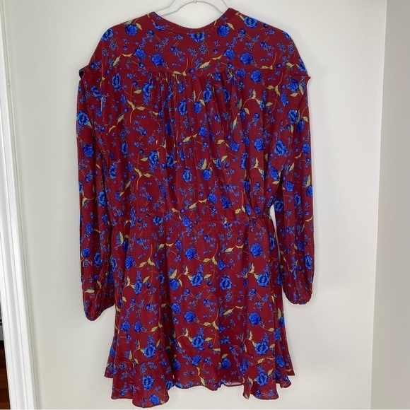 Free People Burgundy Blue flower fields mini dress long line flowy top size XS - Picture 8 of 12